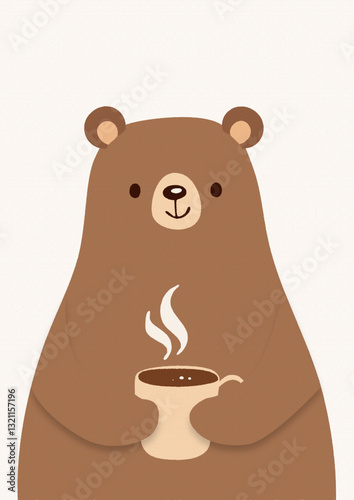 brown bear with cup of coffee