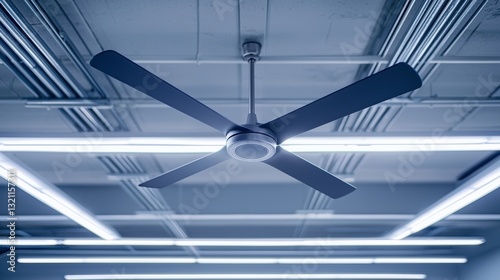 Sleek industrial ceiling fan in modern office environment