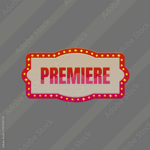 Classic Cinema Premiere Badge Banner For Casino Slots Posters Advertising Red Light Neon Isolated Vector Design