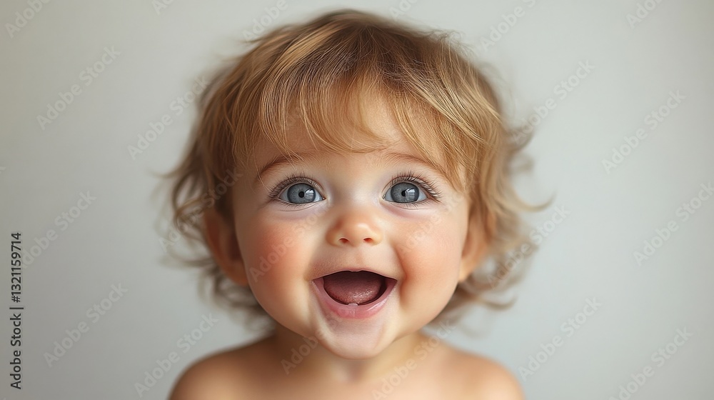 Happy Baby Portrait with Blonde Curly Hair Happy Baby Portrait with Blonde Curly Hair