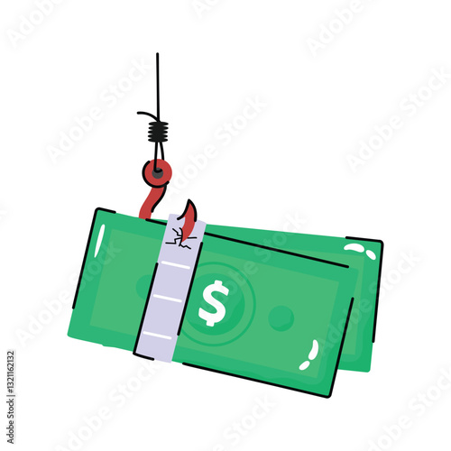 Hand drawn icon of catching money with fishing hook