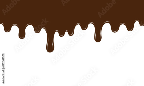 Chocolate drips on a white background, creating a delicious and mouth-watering effect. Ideal for advertising desserts or sweets