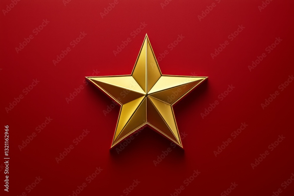 Obraz premium Shiny gold star on bold red background. AI generated