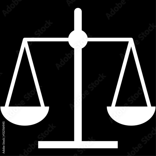 White balance scale stands out against black background, symbolizing justice and fairness. Vector illustration evokes the scales' significance in legal and ethical contexts.