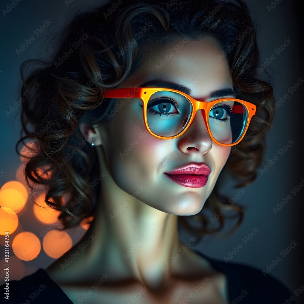 Obraz premium women with glasses, orange glasses, digital art, illustration, portrait, female, fashion, style, modern, contemporary, graphic, design, artwork, creative, artistic, visual, image, trendy, fashionable,