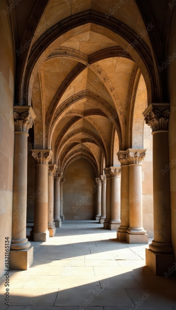 Fototapeta premium Elaborate pointed arches, delicate stonework, sunlight streams through , cathedral, mullion