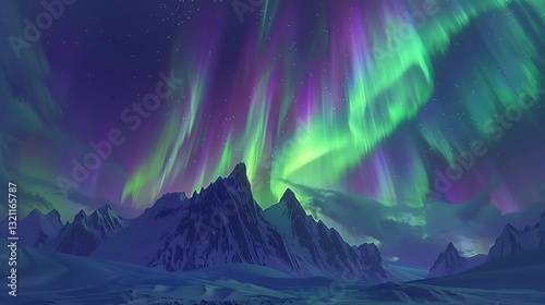 Breathtaking Northern Lights Illuminating Majestic Mountain Peaks Under Starry Night Sky