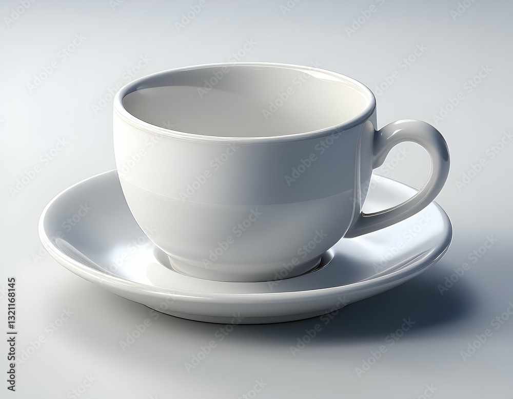 A Pristine White Teacup, Poised On Its Matching Saucer, Awaits A Moment Of Quiet Contemplation, Bathed In Soft, Diffused Light A Pristine White Teacup, Poised On Its Matching Saucer, Awaits A Moment Of Quiet Contemplation, Bathed In Soft, Diffused Light