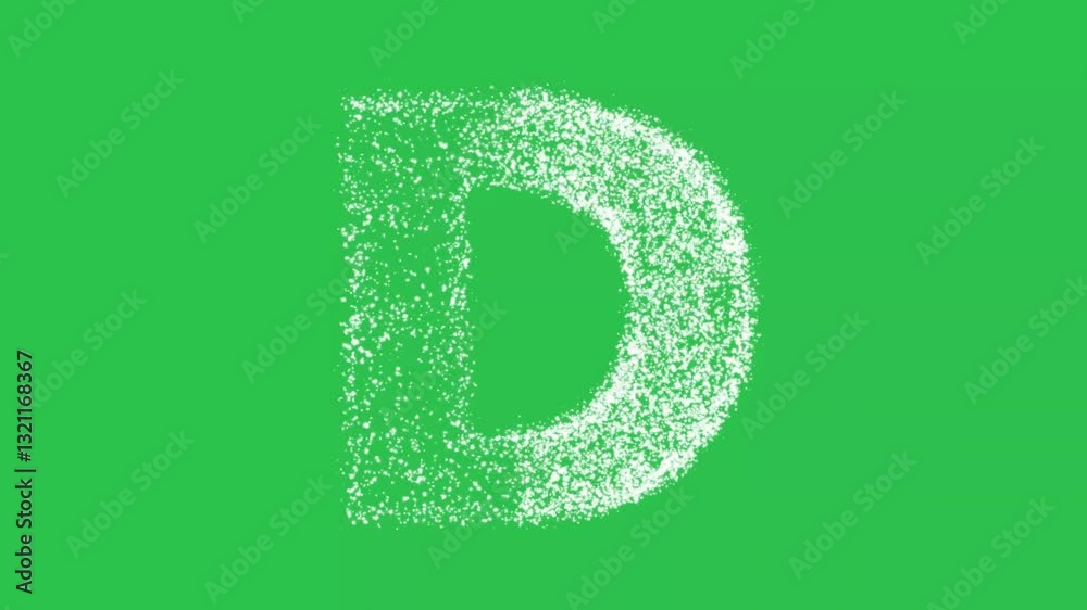 English alphabet D with shining glitter particles on green screen background motion graphic effects. 