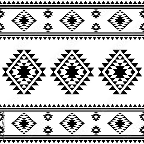 Southwest Aztec geometric Native American Mexican Navajo tribal ethnic boho indian texture ornament seamless pattern fabric black and white design vector for woven textile printing blanket rug carpet 