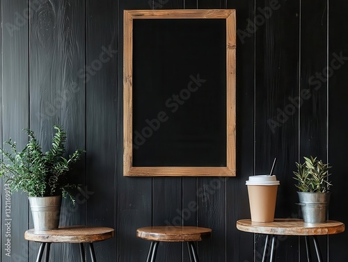 Rustic chalkboard sign framed with reclaimed wood, showcasing a warm welcome message at the entrance of a countryside restaurant, chalkboard sign, inviting rustic decor