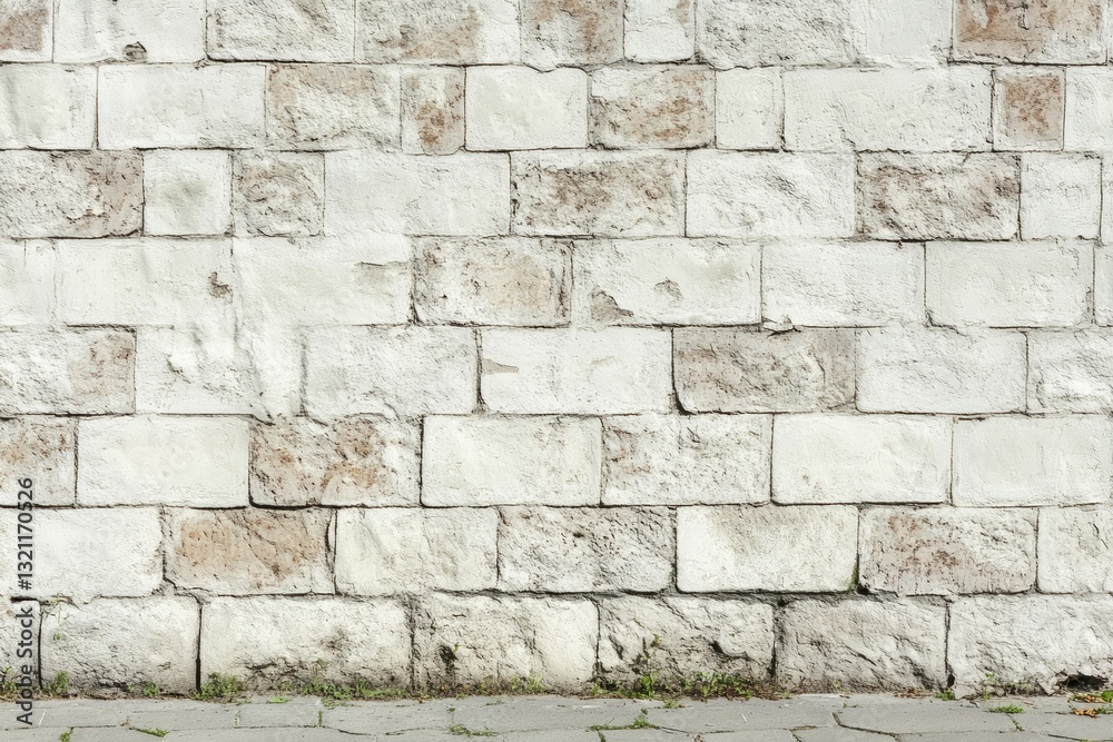 Fototapeta premium Rustic white brick wall with weathered texture. AI generative