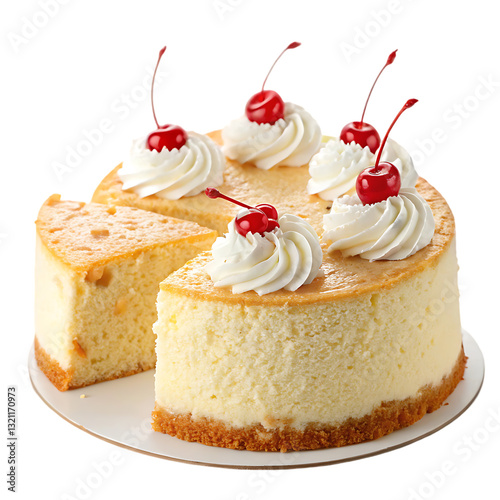 Soft and creamy  Leeches cake illustration isolated on white background. Best fruit cake and liked  