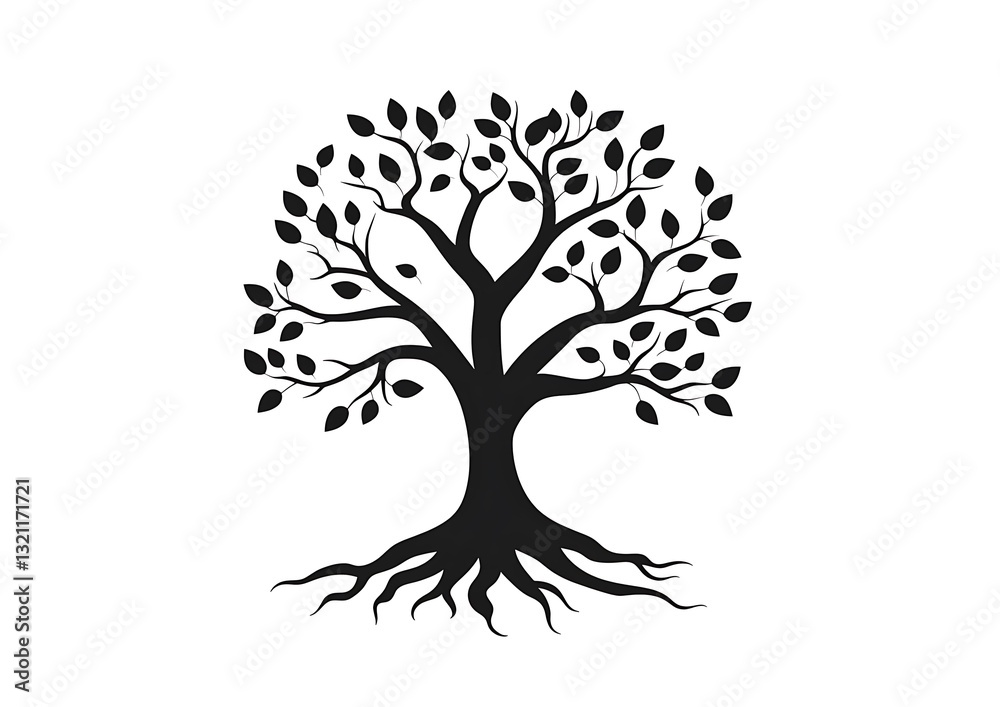Black Silhouette Tree with Deep Roots Nature, Growth, and Stability Illustration Black Silhouette Tree with Deep Roots Nature, Growth, and Stability Illustration