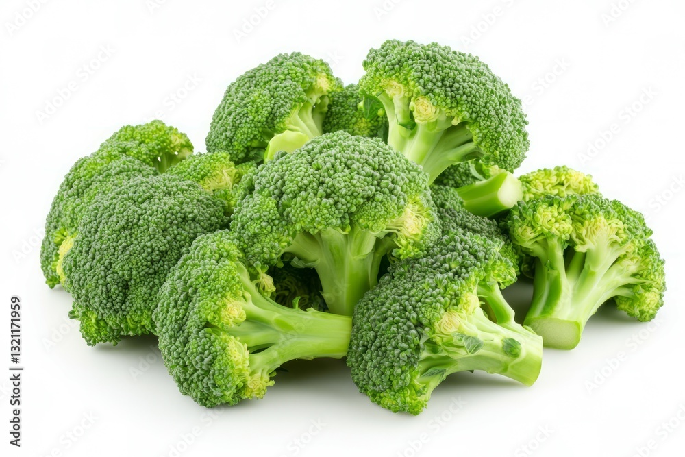Fresh broccoli on white background emphasizing texture. AI generative Fresh broccoli on white background emphasizing texture. AI generative
