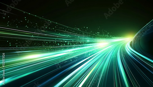 Abstract Green Light Trails Speed, Technology, and Futuristic Motion Background