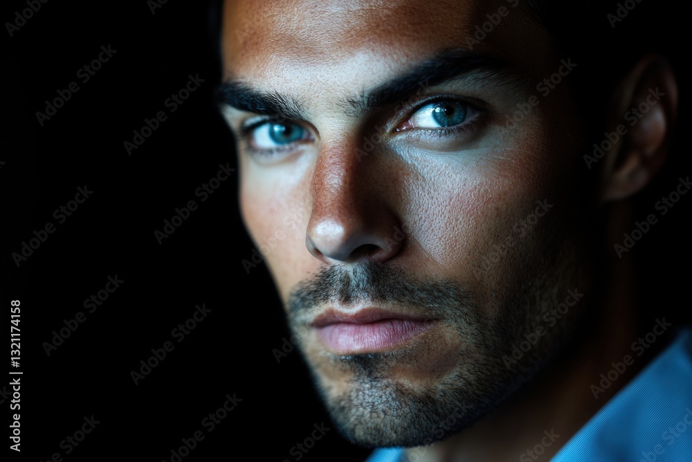 Fototapeta premium Portrait of a businessman with blue eyes and beard showing confidence