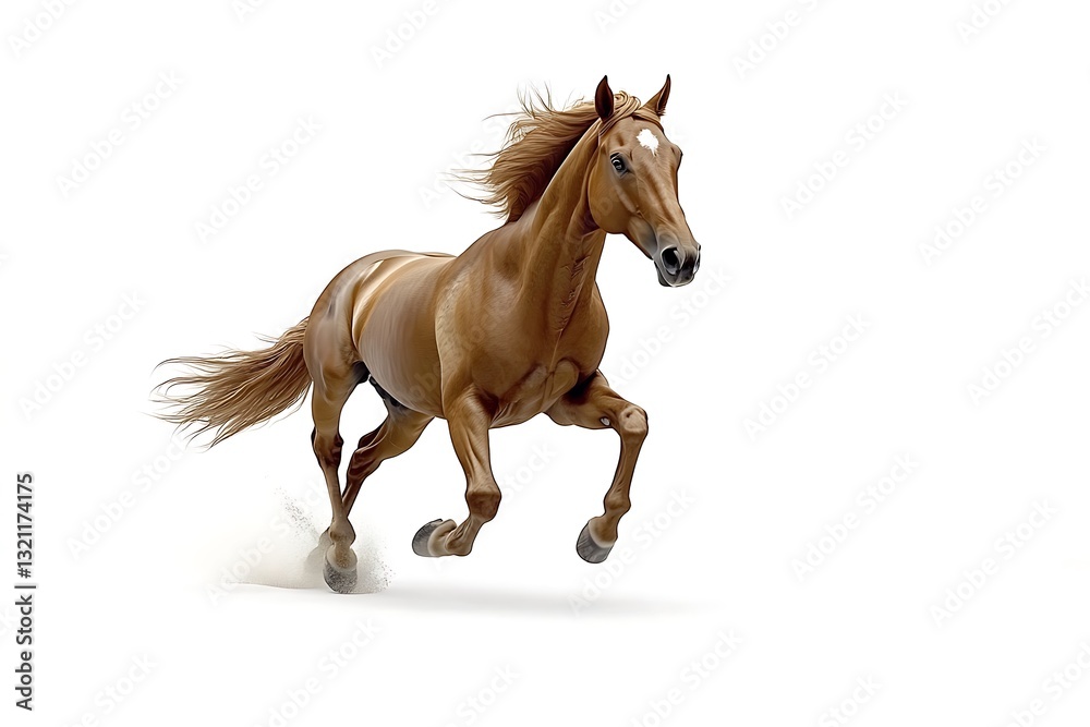 Obraz premium Stunning Chestnut Horse Galloping, Dynamic Pose, Isolated White Background