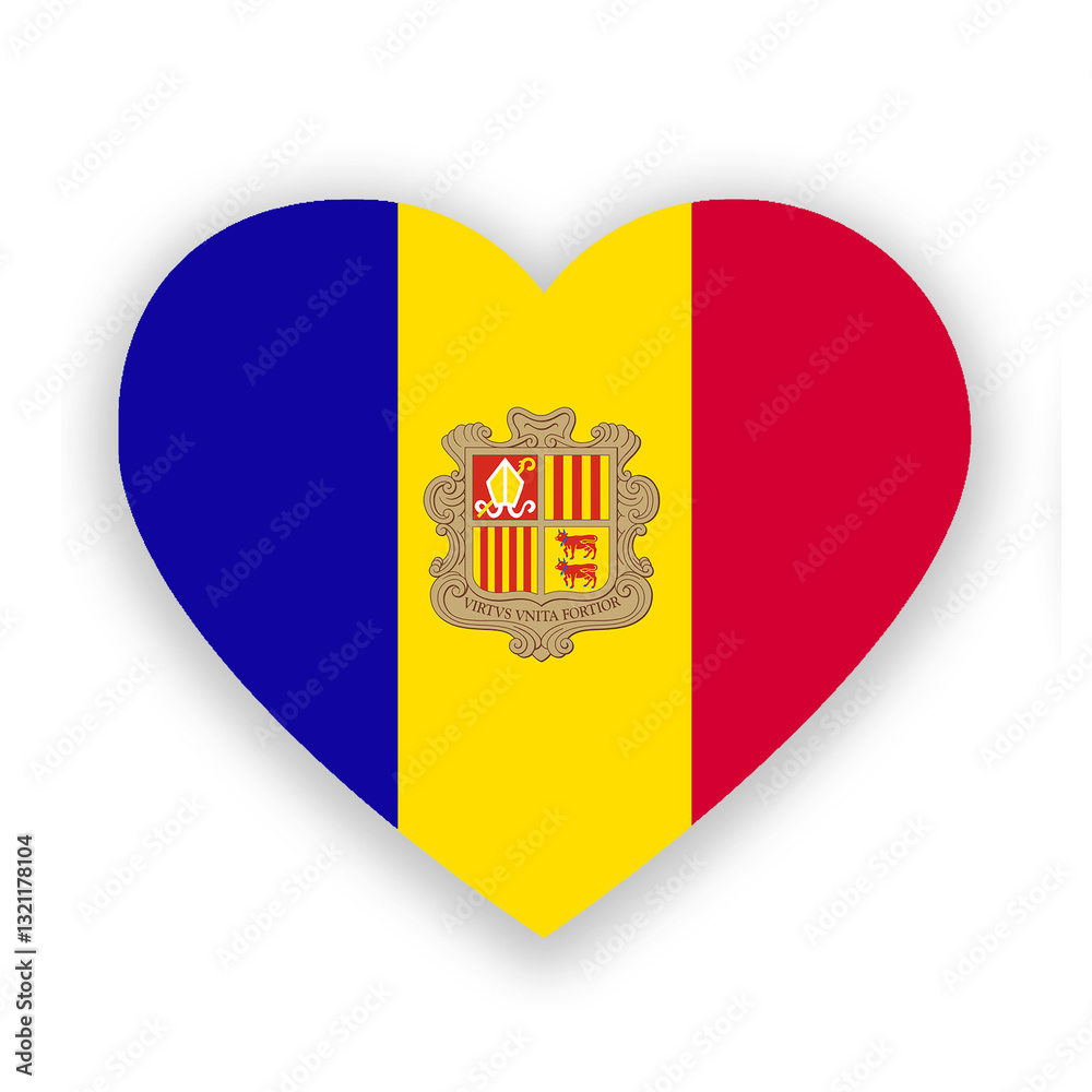 Obraz premium Andorra national flag in heart shape isolated on white. Illustration