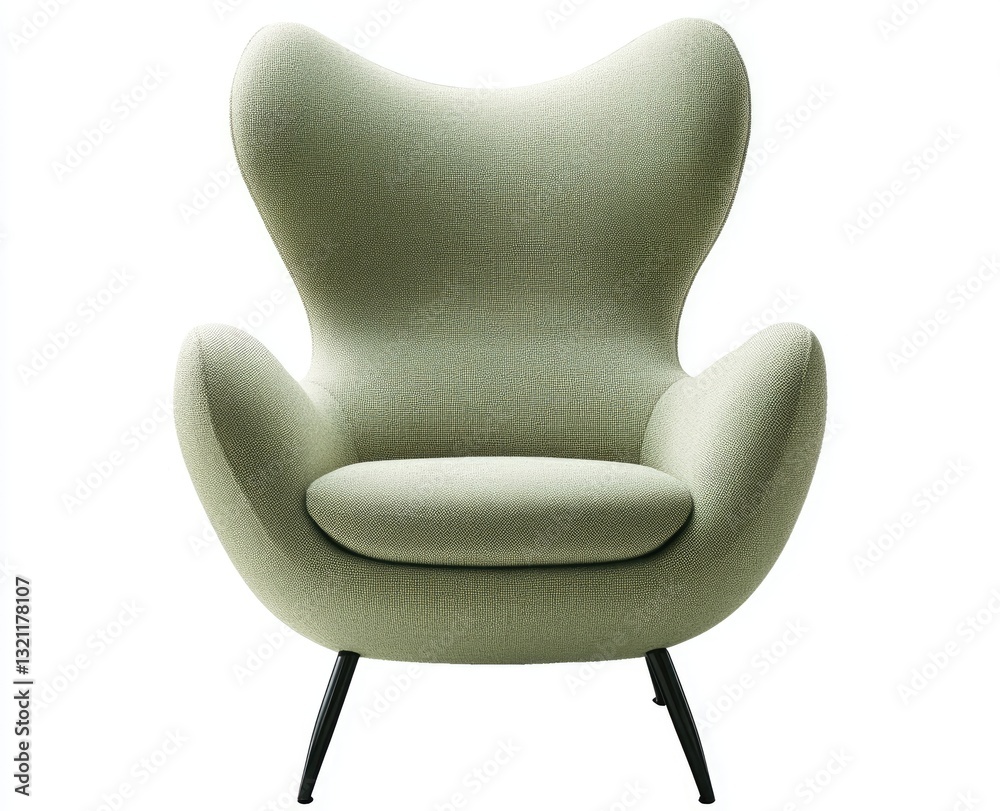 Light green upholstered armchair with sculpted back and seat Light green upholstered armchair with sculpted back and seat