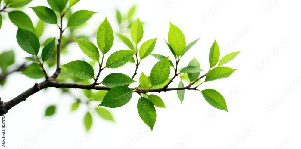 isolated tree branch with leaves and twigs on white, organic, leaves, tree