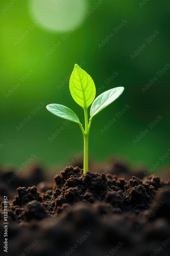 Naklejka premium small green sprout with delicate roots in soil, green sprout, vegetation, natural
