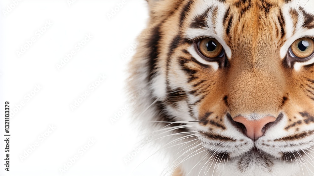 A Cat, exuding confidence and a calm demeanor, is staring into the camera like a tiger watching its prey, isolated on white background - A Cat, exuding confidence and a calm demeanor, is staring into the camera like a tiger watching its prey, isolated on white background -