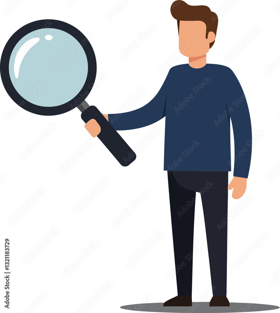 Person holding a magnifying glass in a flat and minimal vector art style Person holding a magnifying glass in a flat and minimal vector art style