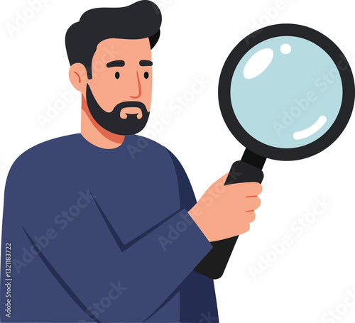 Character holding magnifying glass in flat design style vector art