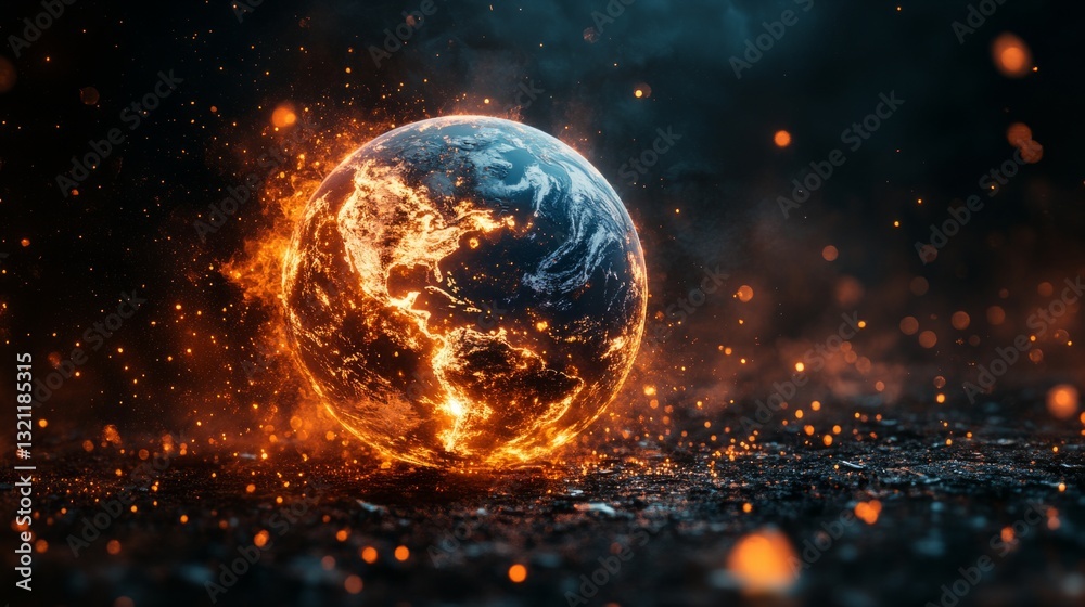 A futuristic depiction of Earth breaking apart, surrounded by holographic visuals A futuristic depiction of Earth breaking apart, surrounded by holographic visuals