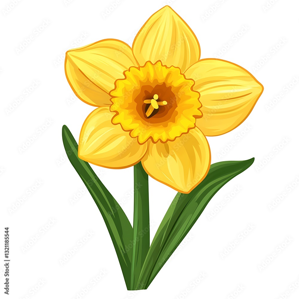 Vibrant Yellow Daffodil Flower Illustration, Spring Bloom, Botanical Design Element