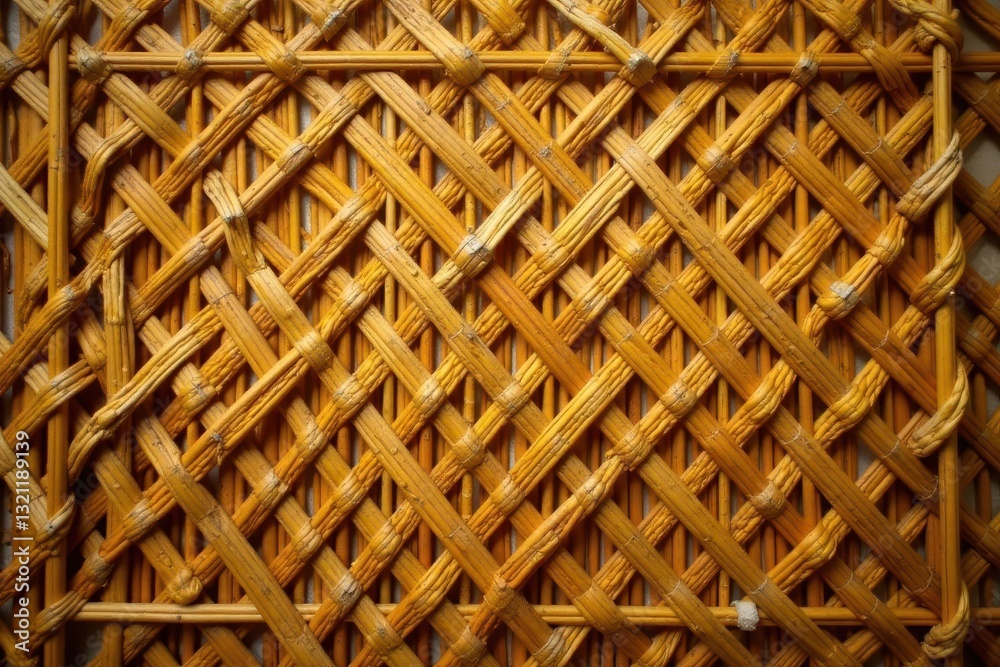 Naklejka premium Warm brown bamboo handicraft, intricate weave , craft pattern, rustic pattern
