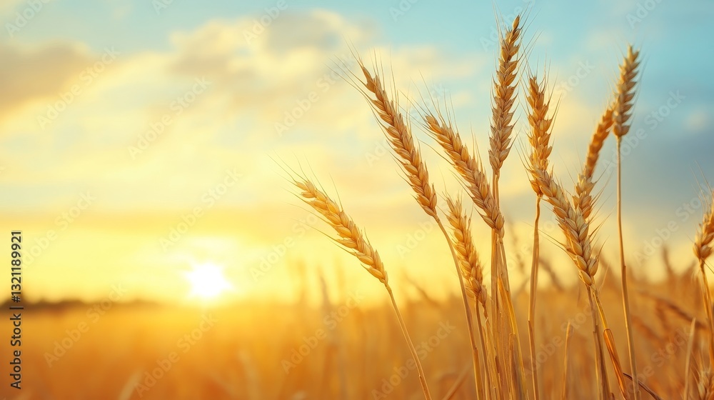 Golden Wheat Field Sunset - Ripe wheat stalks illuminated by a warm sunset, showcasing the beauty of harvest season in a golden field Golden Wheat Field Sunset - Ripe wheat stalks illuminated by a warm sunset, showcasing the beauty of harvest season in a golden field