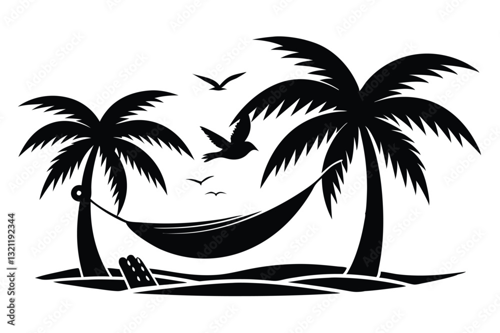 black Beach Silhouette Hammock set silhouette vector illustration white background black Beach Silhouette Hammock set silhouette vector illustration white background