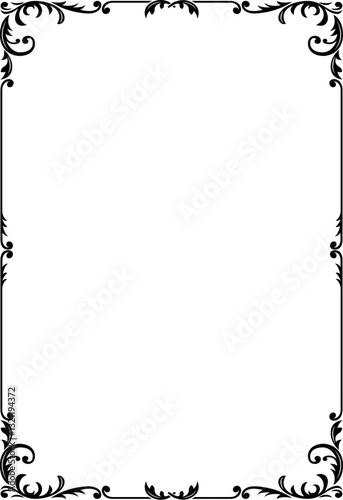 Decorative black rectangular framework. Card, book or album decoration. A4, A3 page proportions.