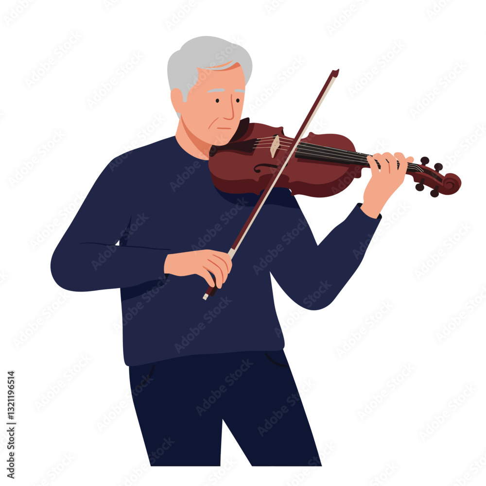 Elderly man playing violin in flat style vector art Elderly man playing violin in flat style vector art