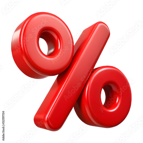 3d red percent discount sign isolated on transparent background