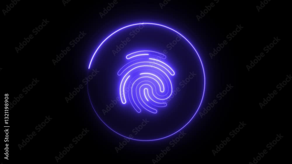 Glowing neon fingerprint icon isolated on black background. HD Video motion graphic animation Glowing neon fingerprint icon isolated on black background. HD Video motion graphic animation