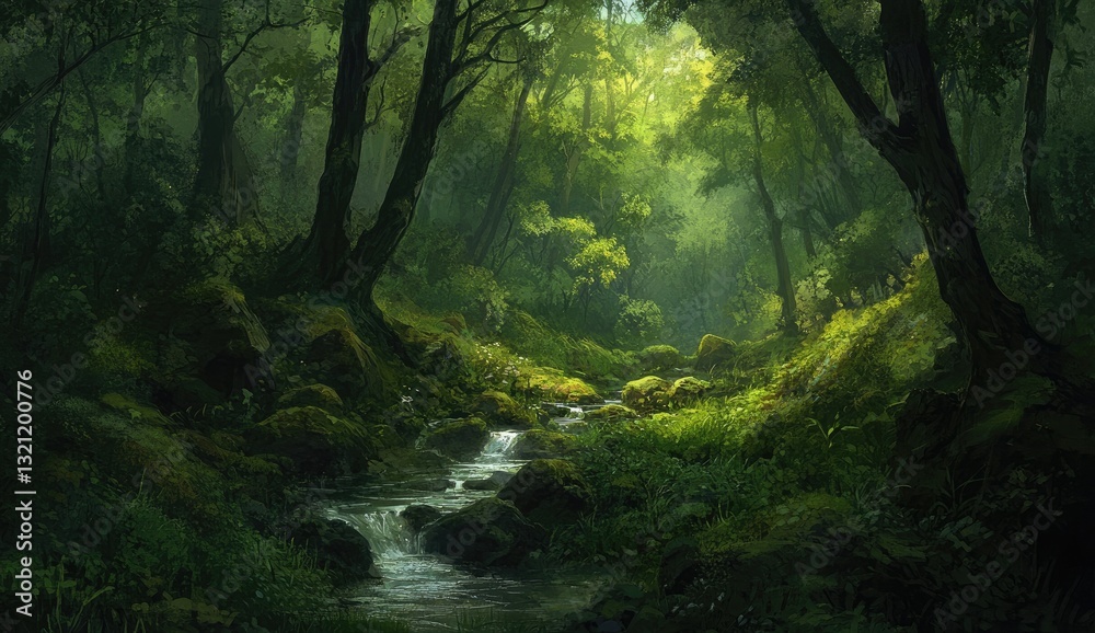 Fototapeta premium Lush forest stream scene