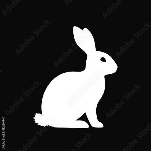 White Rabbit Silhouette on Black Background