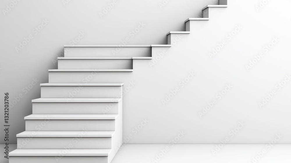 White stairs leading up against a white wall. Concept of progress, success, and growth. White stairs leading up against a white wall. Concept of progress, success, and growth.