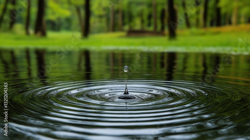 Water droplet creating ripples in a calm nature environment