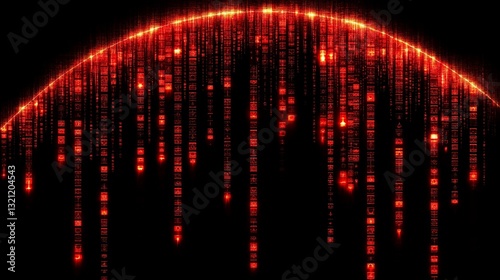 Red glowing abstract digital rain effect with futuristic lights