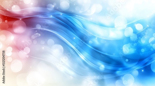 Abstract wavy blue and red background with glowing bokeh effect