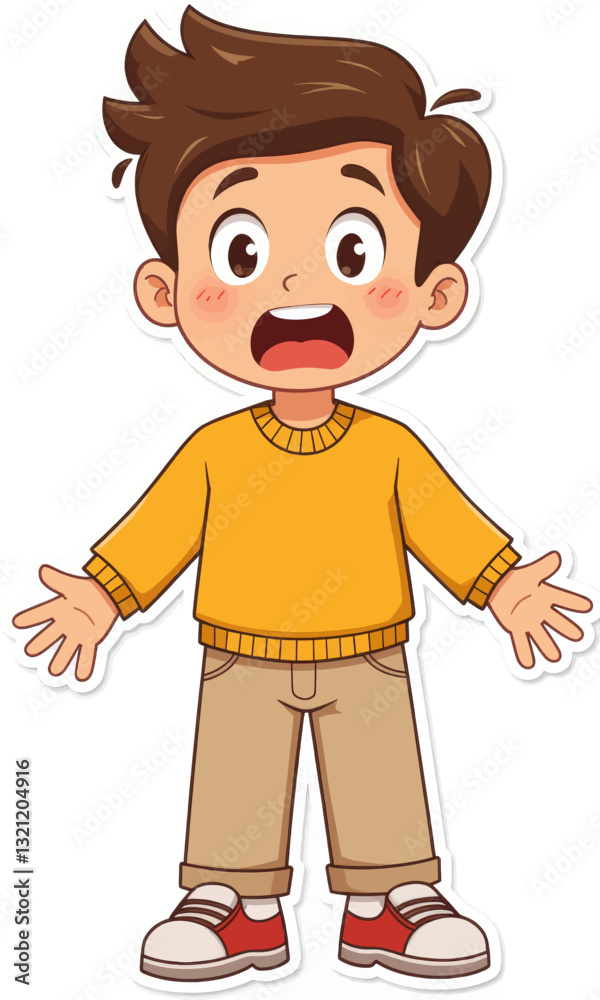 Surprised Cartoon Boy With Brown Hair and Red Shoes Surprised Cartoon Boy With Brown Hair and Red Shoes