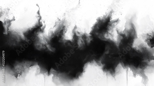 Abstract black ink smoke swirling in white background