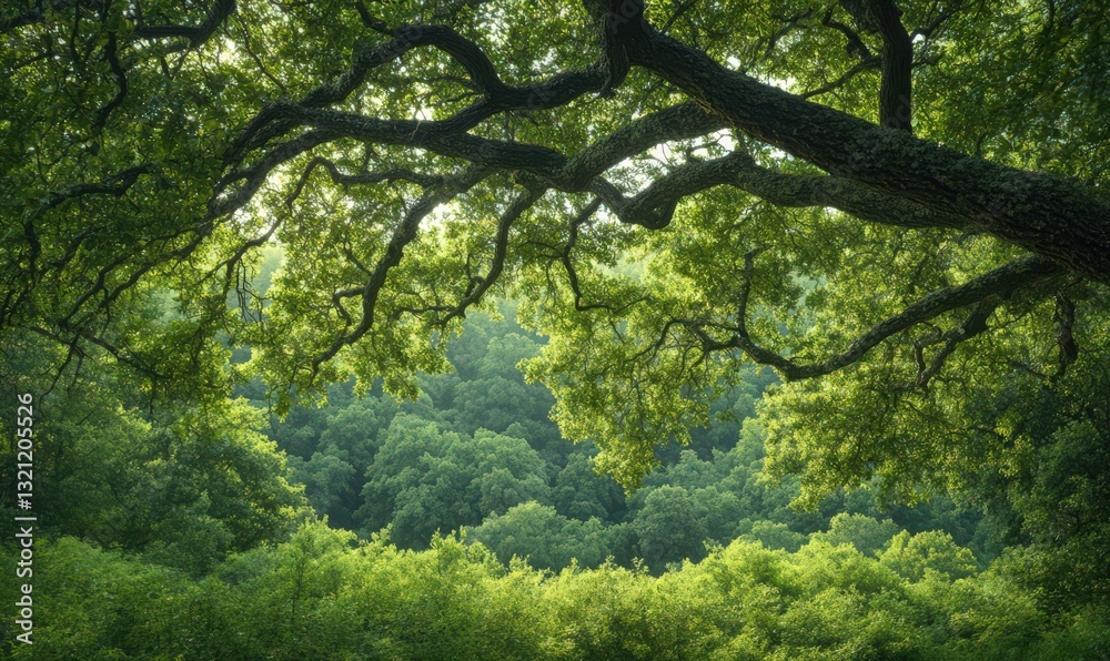 Sunlight Dappled Through Green Forest Canopy Sunlight Dappled Through Green Forest Canopy