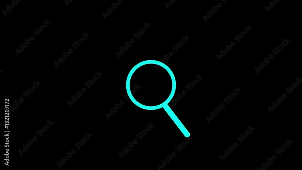 Magnifying glass search icon animation on black background. Magnifying glass search icon animation on black background.