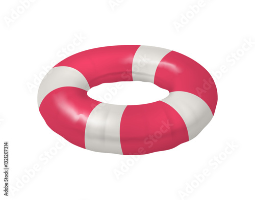 Lifebuoy isolated inflatable rubber ring for saving drowning people. Vector emergency on sea, lifeguard equipment for helping people in water. Circle with stripes, lifesaver for pool or shipwreck