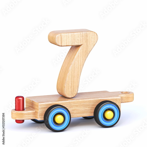 Wooden toy train font Number 7 SEVEN 3D
